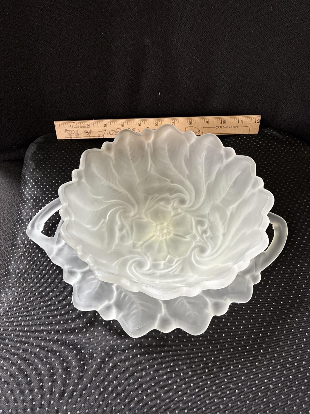 Vintage Indiana Glass Wild Rose Frosted Satin Glass Bowl And Handled Plate Set