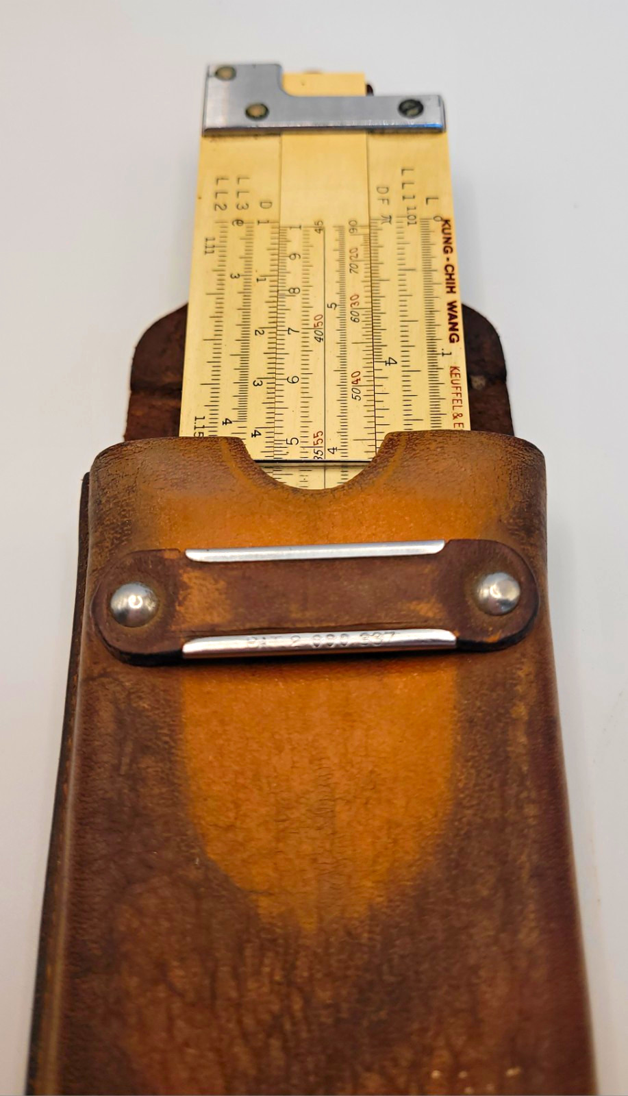 Keuffel & Esser No. 2 Slide Rule from the 1940\'s.Kung-Chih Wang w/ Leather Case.