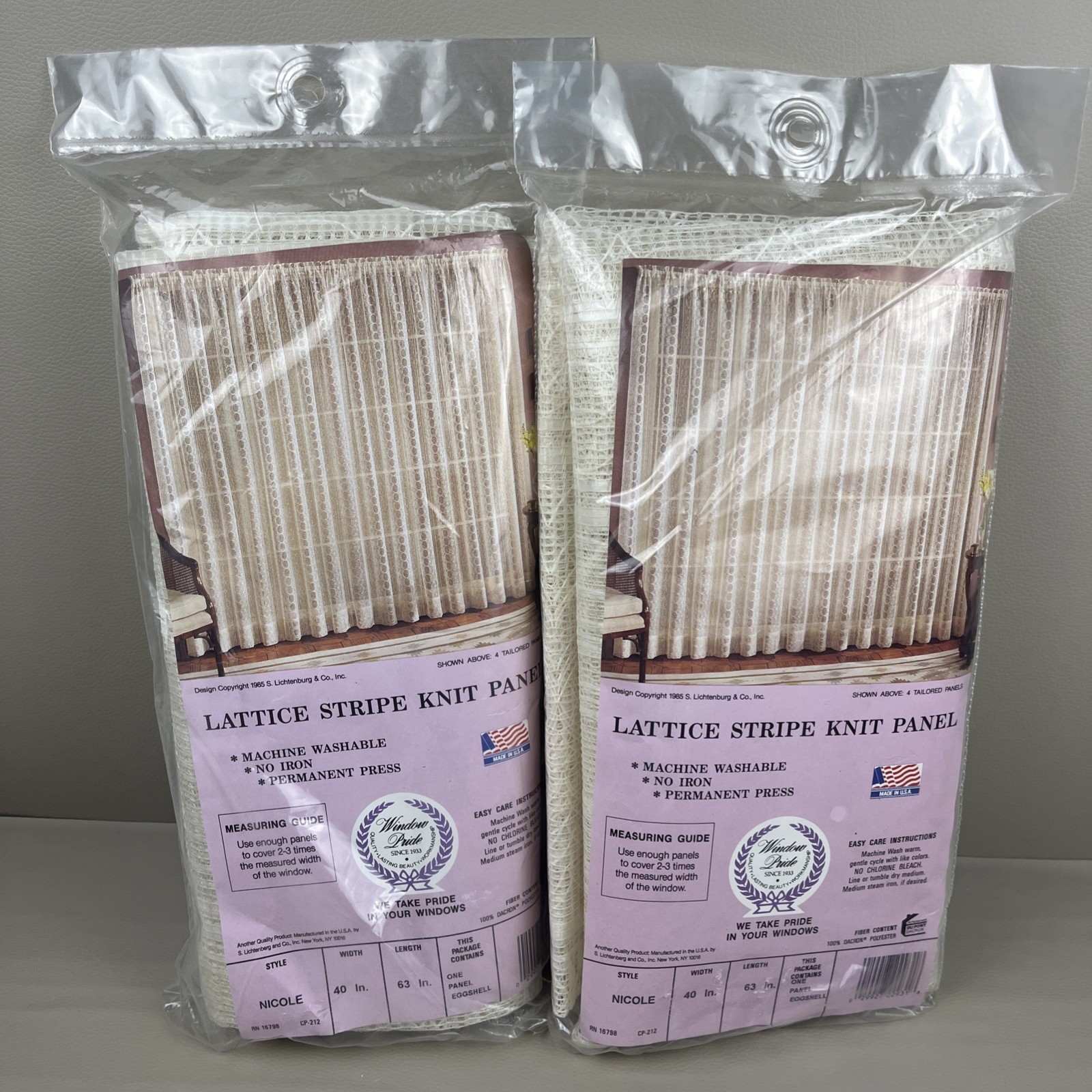 Vintage Lattice Stripe Knit Panel Style Nicole Window Pride Lot Of 2 *Eggshell