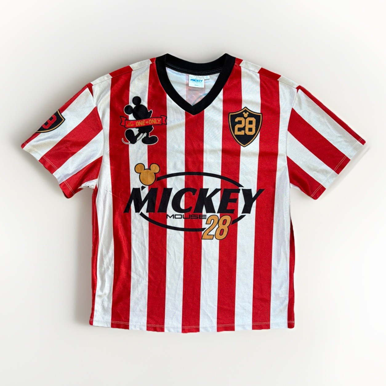 Disney Mickey Mouse Striped Soccer Jersey 1928 Medium Mad Engine Red White