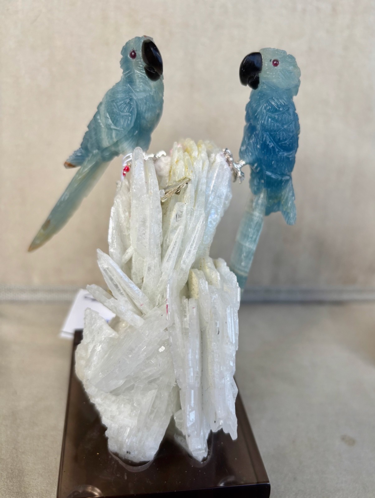 Blue Calcite  Macaw Couple on Albite Crystal 5 1/2\