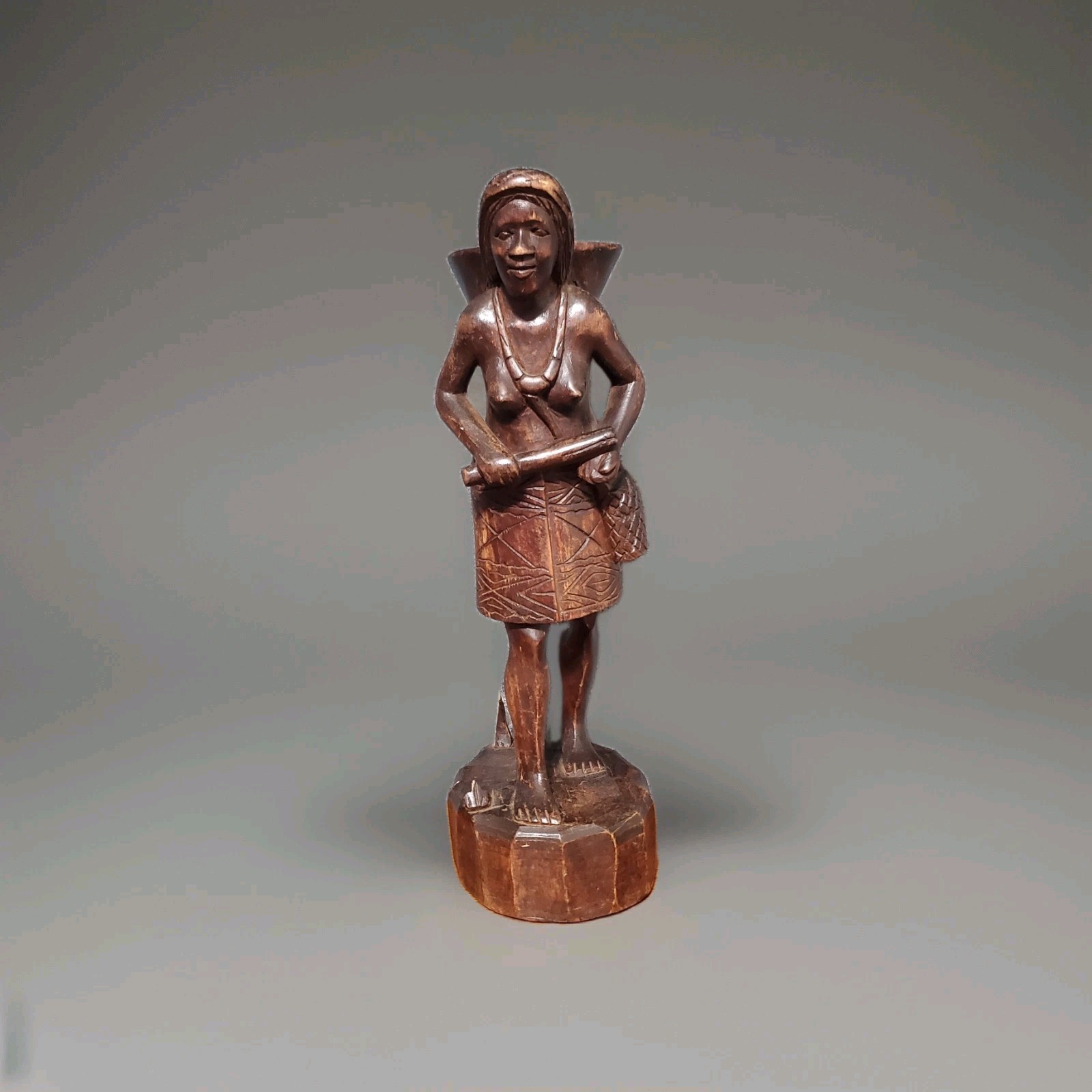 Vintage Hand Carved Igorot Tribal Hunter Wood Statue from the Philippines 90s 