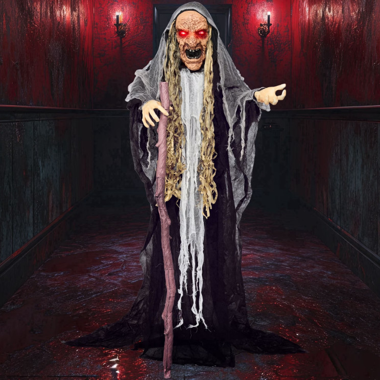 Bruja Animatrónica Halloween 157 cm con Luz, Sonido y Sensor de Movimiento,Nuevo