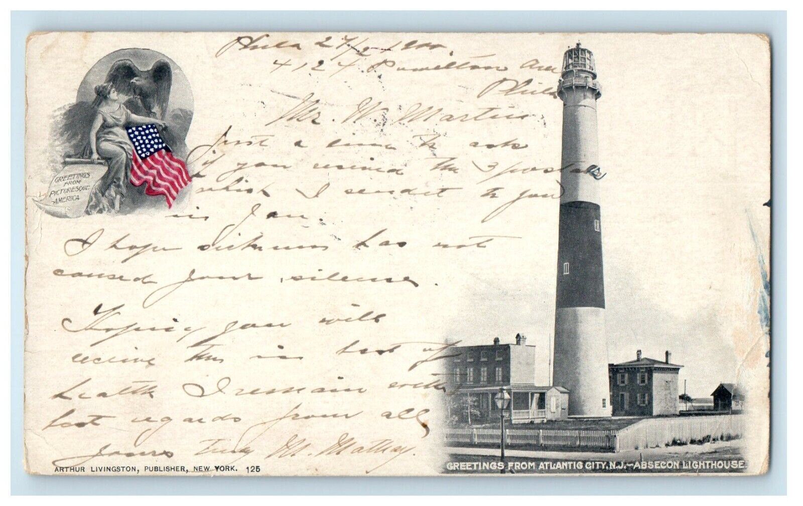 1900 Greetings From Atlantic City New Jersey NJ Antique Postcard