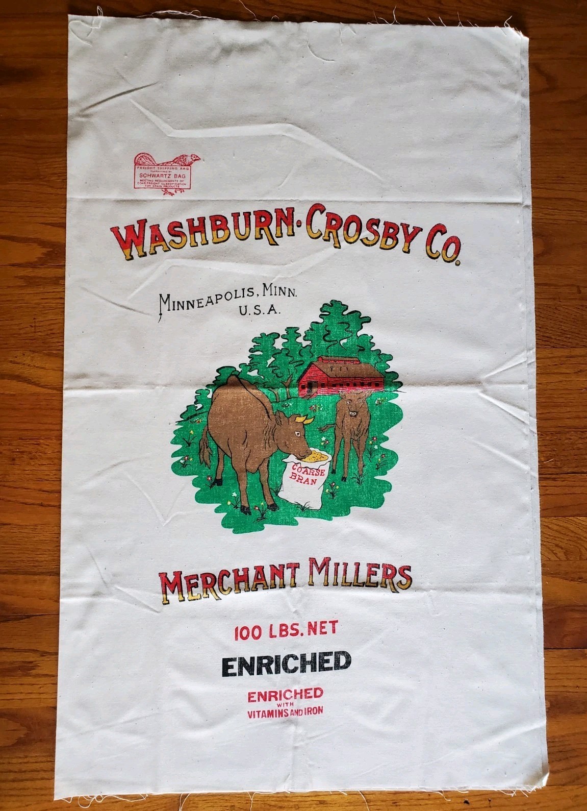 Vintage Washburn Crosby Co Merchant Millers Grain Flour Sack Fabric Farm Cows