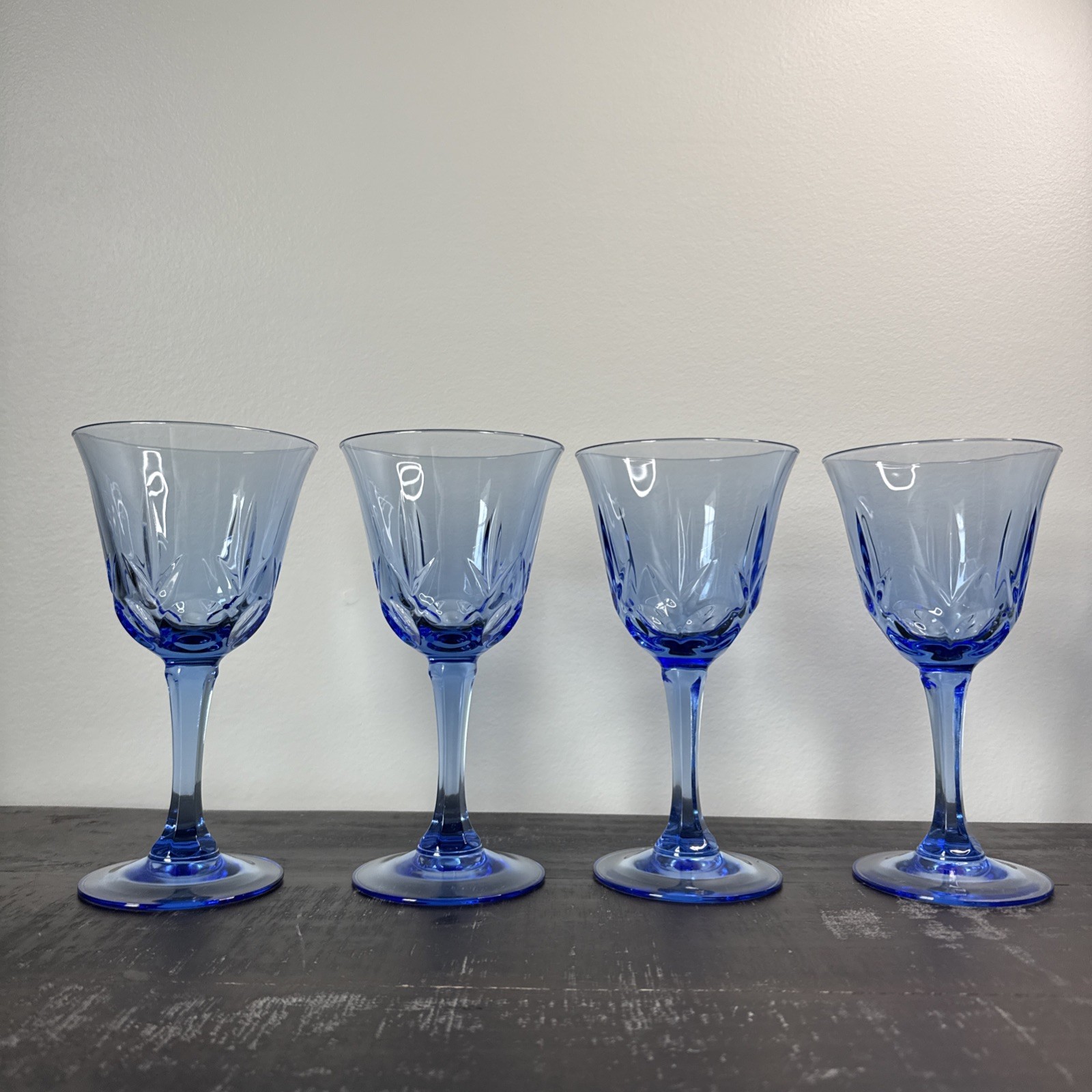 Avon - Fostoria - American Blue - Water Glasses / Wine Goblets - 4 - 7 3/8” Avon - Fostoria - American Blue - Water Glasses / Wine Goblets - 4 - 7 3/8”