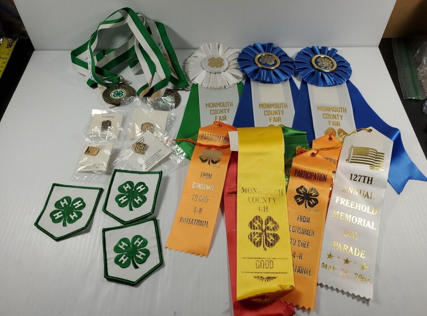 Vintage LOT COUNTY FAIR 4-H RIBBONS MEDALS PINS PATCHES AWARD 4H New Jersey