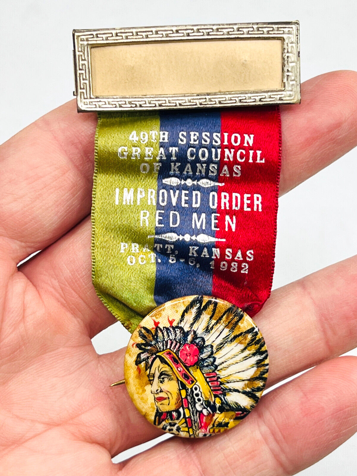 vtg 1932 Improved Order of Red Men Kansas Council Pin Ribbon Pratt KS vtg 1932 Improved Order of Red Men Kansas Council Pin Ribbon Pratt KS