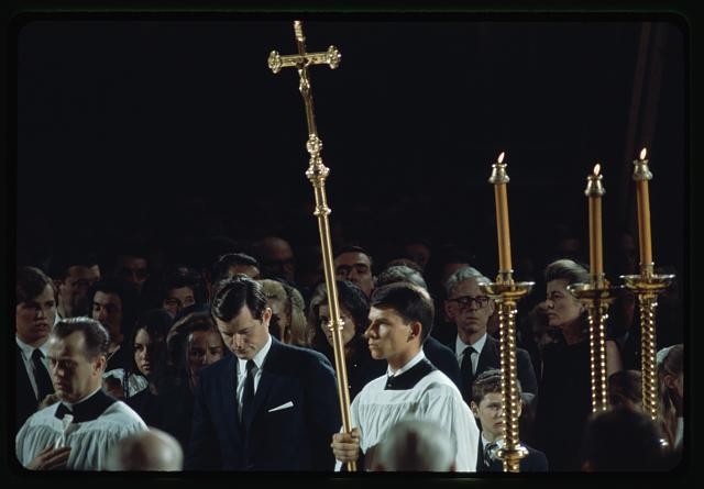 Photo:Robert Kennedy Funeral 1968 Mourners Church Procession Candles Cross