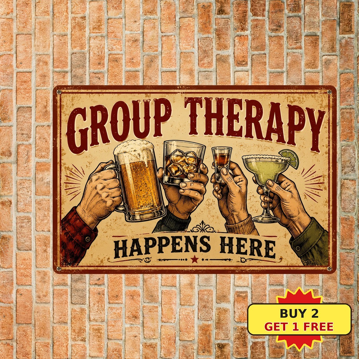 Group Therapy Funny Bartender Cocktail Alcohol Saloon Bar Metal Tin Sign Plaque