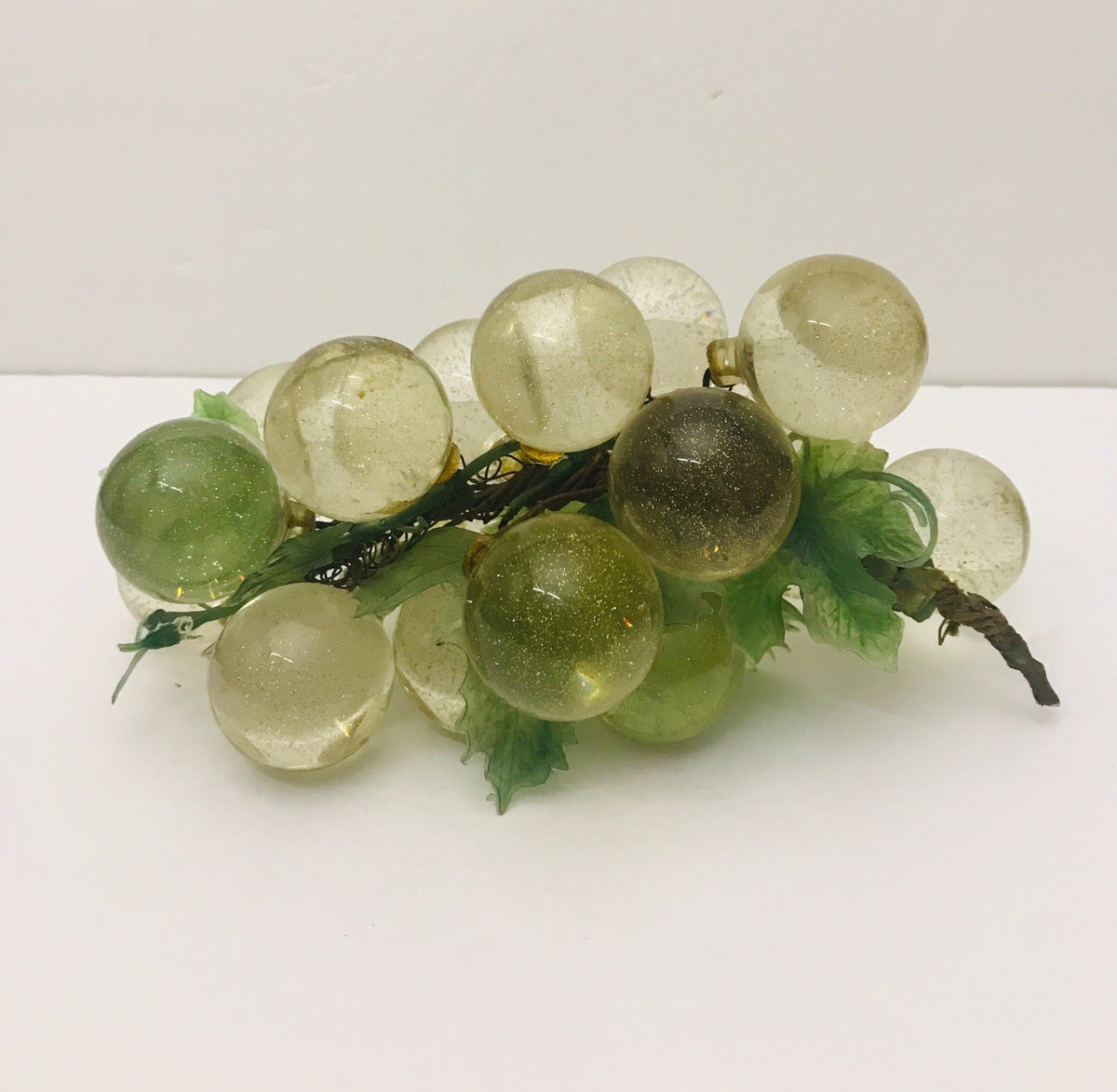 Vintage Clear Lucite Acrylic Grapes Cluster Gold Confetti Glitter