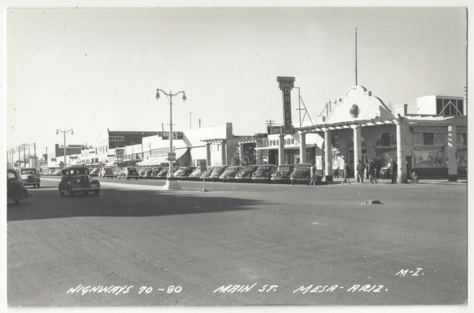 1940's Mesa, Arizona REAL PHOTO Main Street, Signs, Old Autos - Vintage Postcard