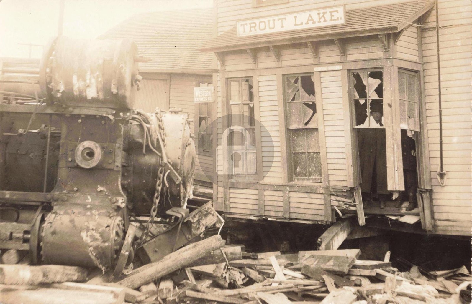 Railroad Station Accident, Trout Lake MI Michigan RPPC Photo Postcard COPY