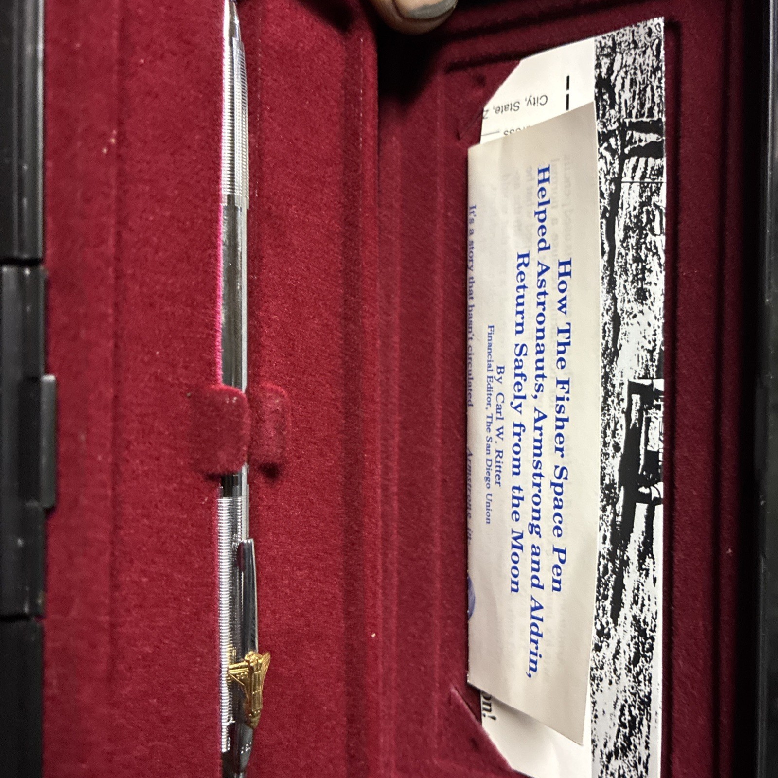 Vintage Fisher AG7 Astronaut Space Pen Gold Shuttle Emblem Case Papers Working