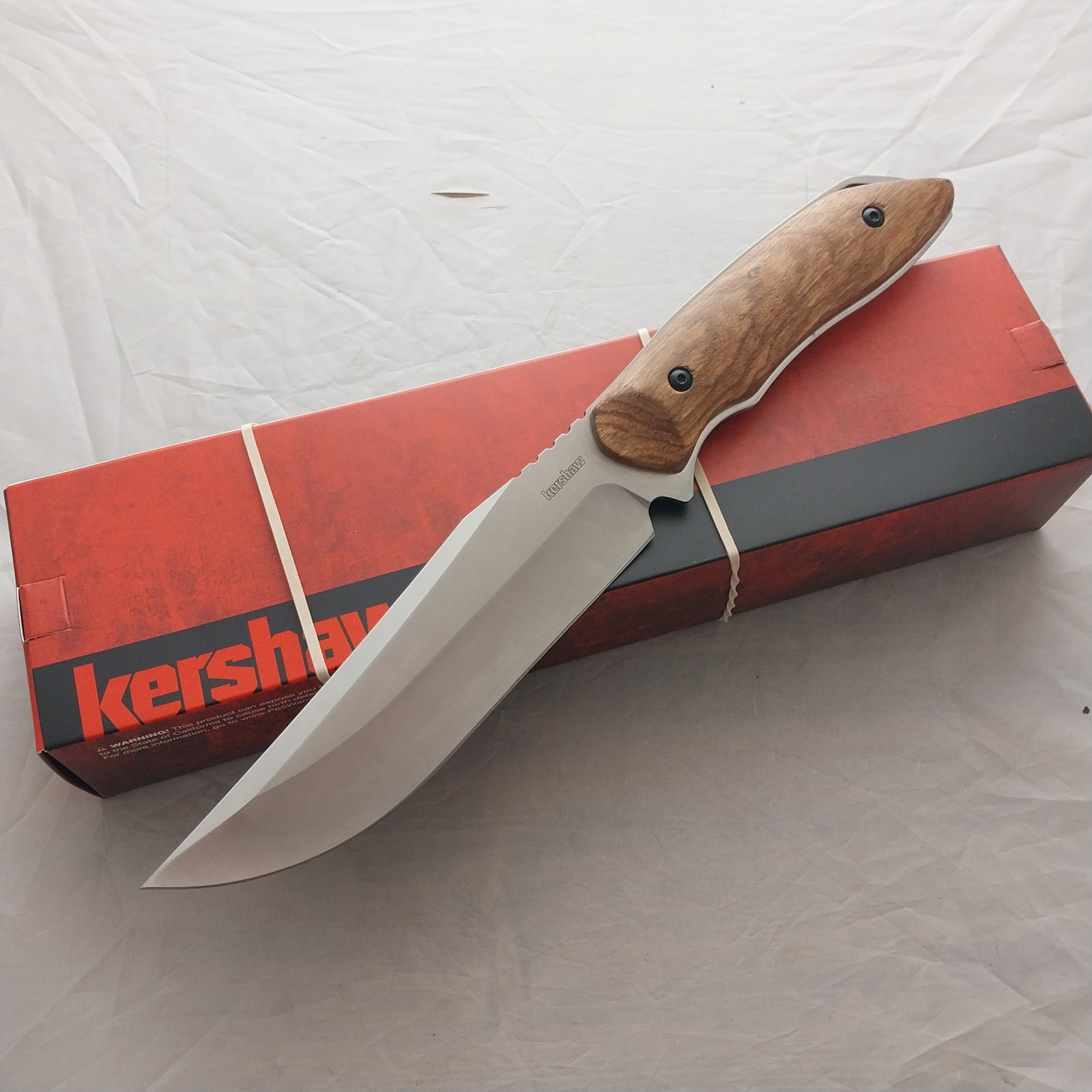 Kershaw Large Hunting Wood Stainless Steel Fixed Blade Knife w/ Sheath 1418 Kershaw Large Hunting Wood Stainless Steel Fixed Blade Knife w/ Sheath 1418