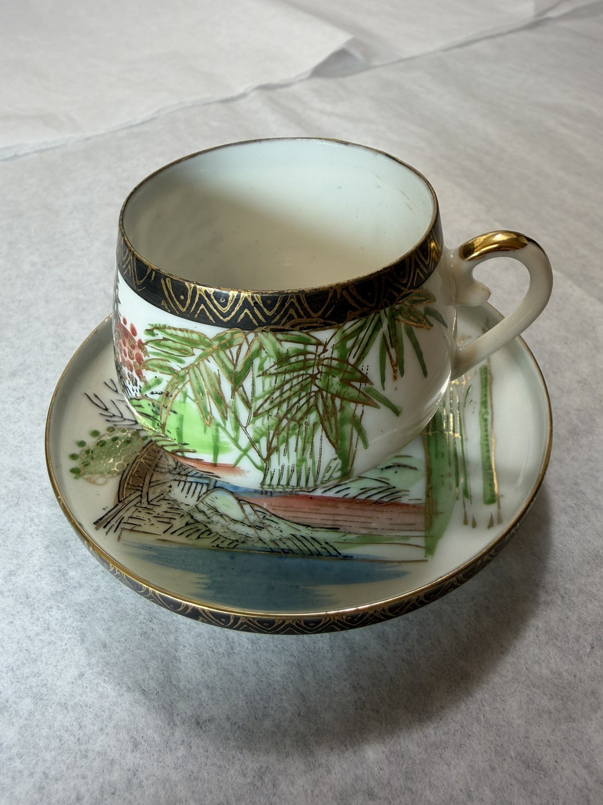 Japanese Vintage Kutani Design Teacup and Saucer Set Made in Japan Japanese Vintage Kutani Design Teacup and Saucer Set Made in Japan