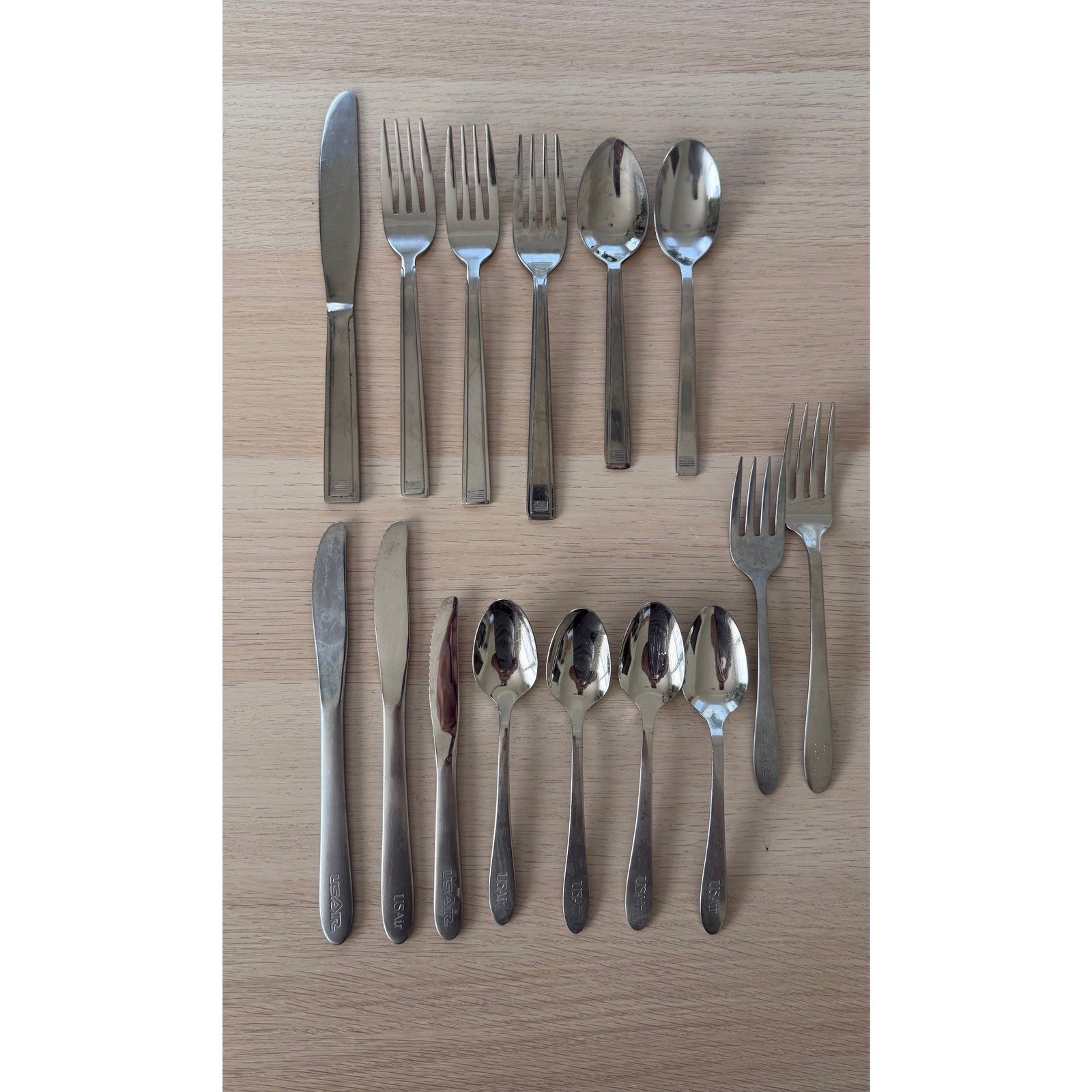 Vtg American USAir Airline Flatware Lot 15pc Stainless Steel Knives Forks Spoons