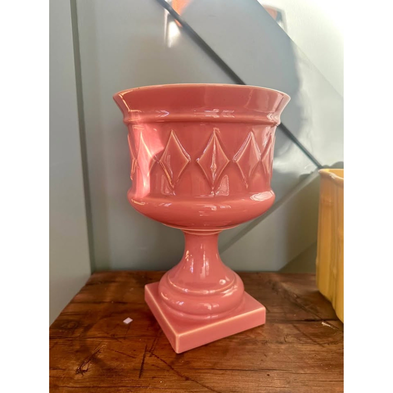 Vintage Pink Haeger Pottery Diamond Urn Vase