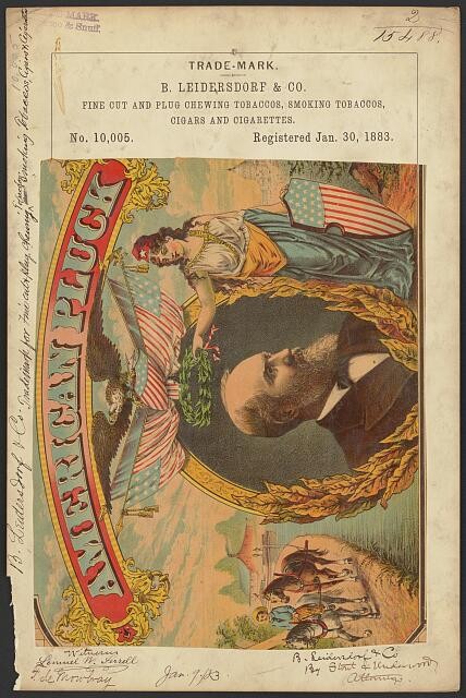 Photo:American Pluck Tobacco Trade Card B. Leidersdorf & Co. 1883
