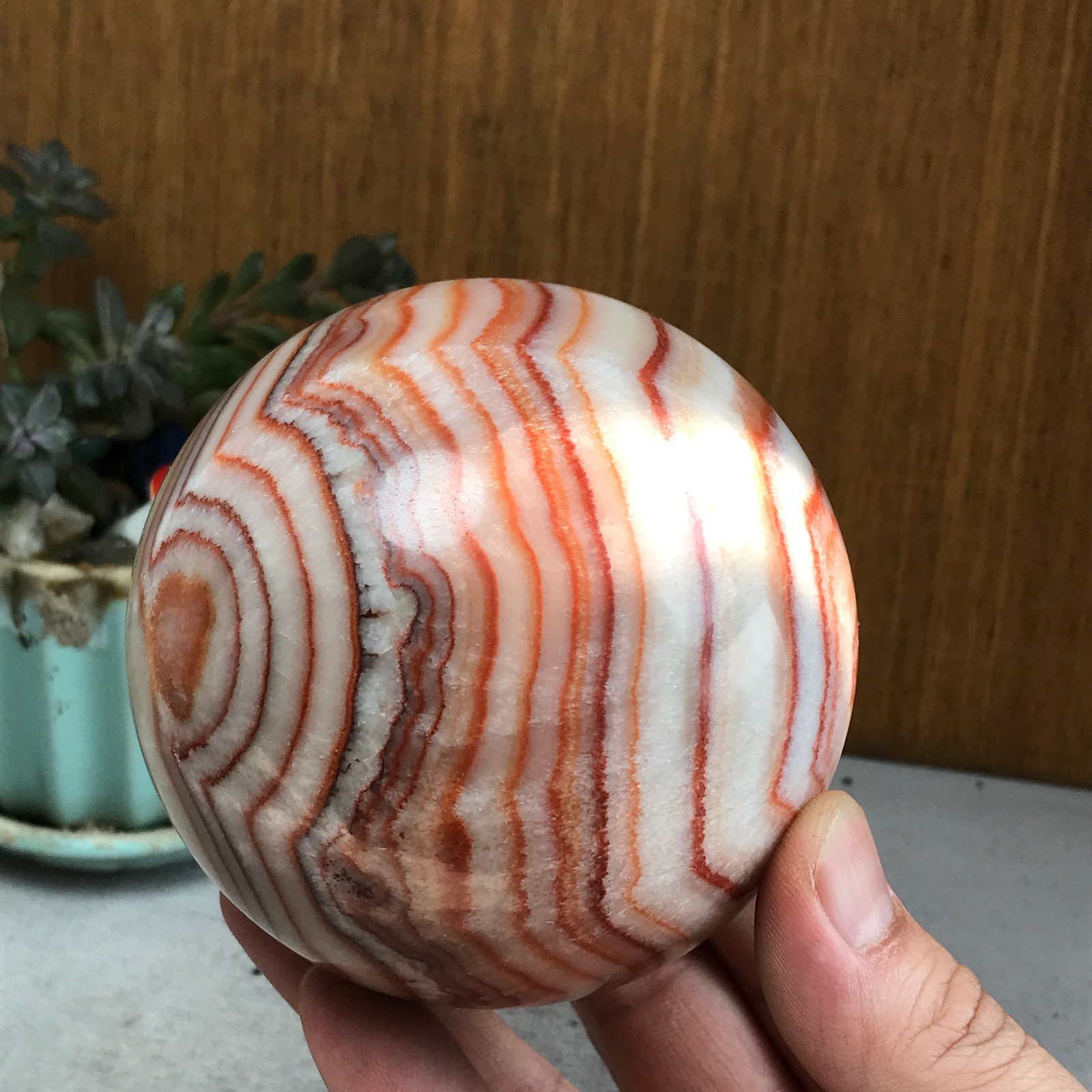 Pork Stone Sphere Natural Red Banded Calcite Crystal Ball Mineral Home Decor7733