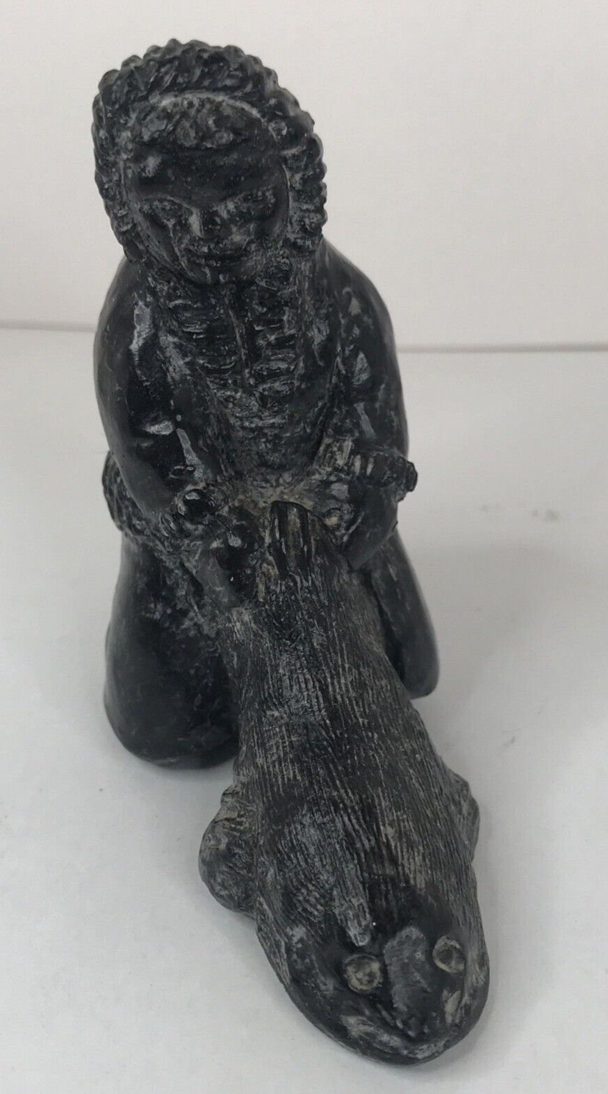 Al Wolf Sculptures Original Seal Sea Lion Inuit Figurine Soapstone Carving Black