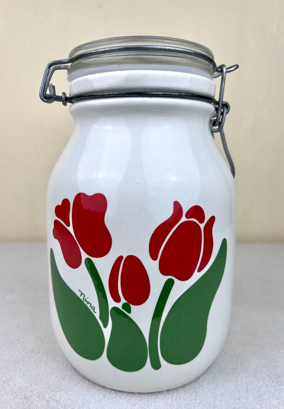 VTG Treasure Craft Nina Floral Ceramic Hermetic Canister Jar 8.25” Cottage Core
