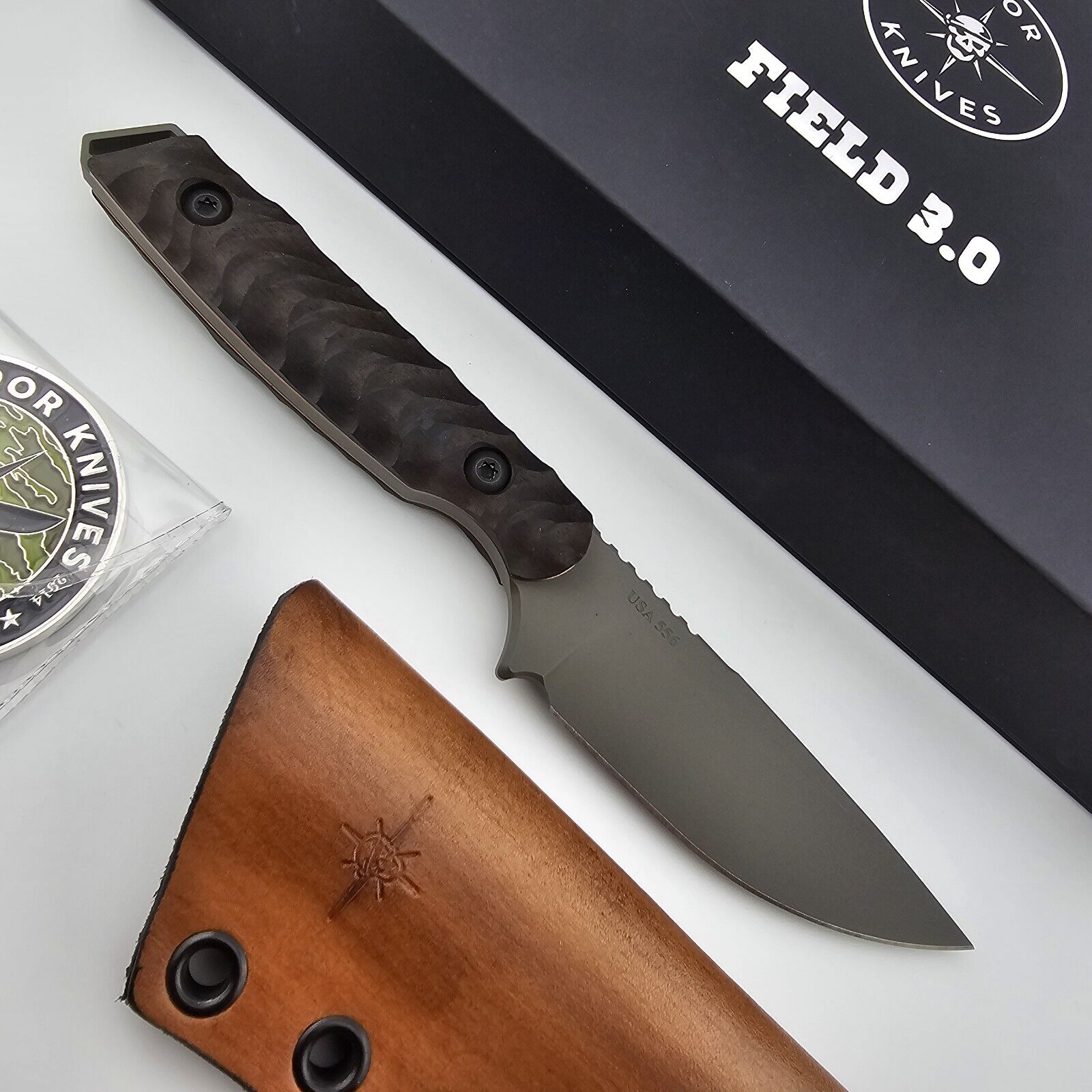 Toor Knives Field 3.0 Spanish Moss Fixed Blade Knife 154CM Blade Leather Sheath