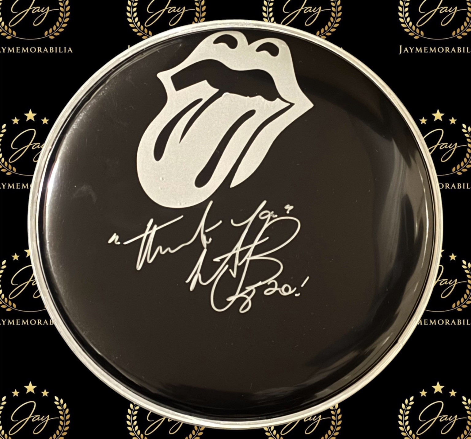 SIGNED CHARLIE WATTS THE ROLLING STONES 10 INCH DRUMHEAD RARE ACG CERT