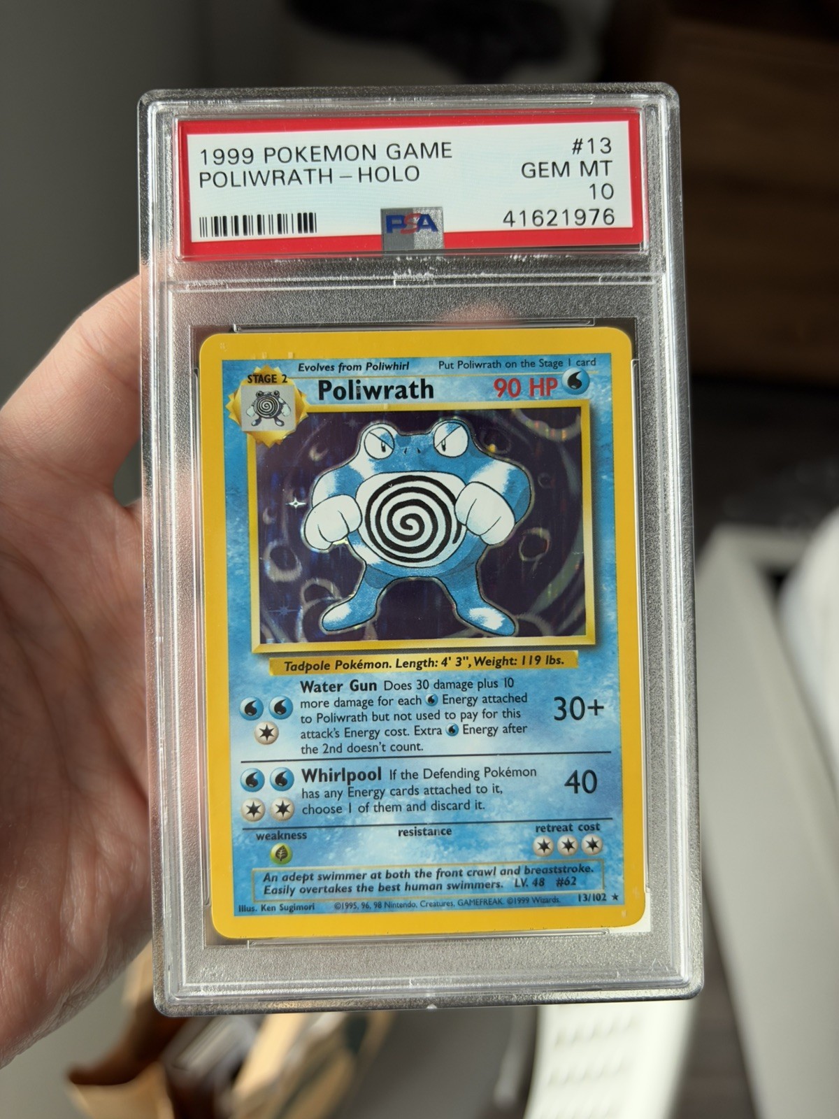 1999 POKEMON GAME #13 POLIWRATH BASE SET HOLO PSA 10