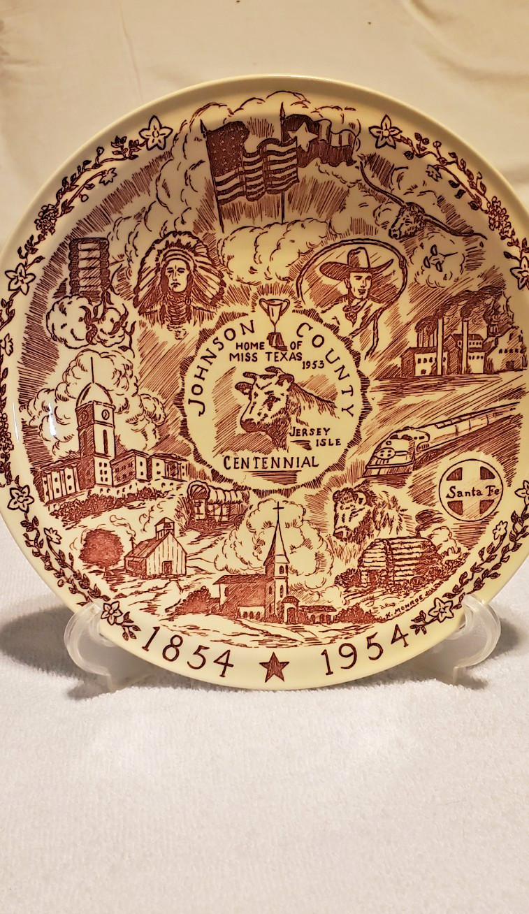 Vintage Vernon Kilns Johnson County Texas Centennial Souvenir Plate 1854-1954