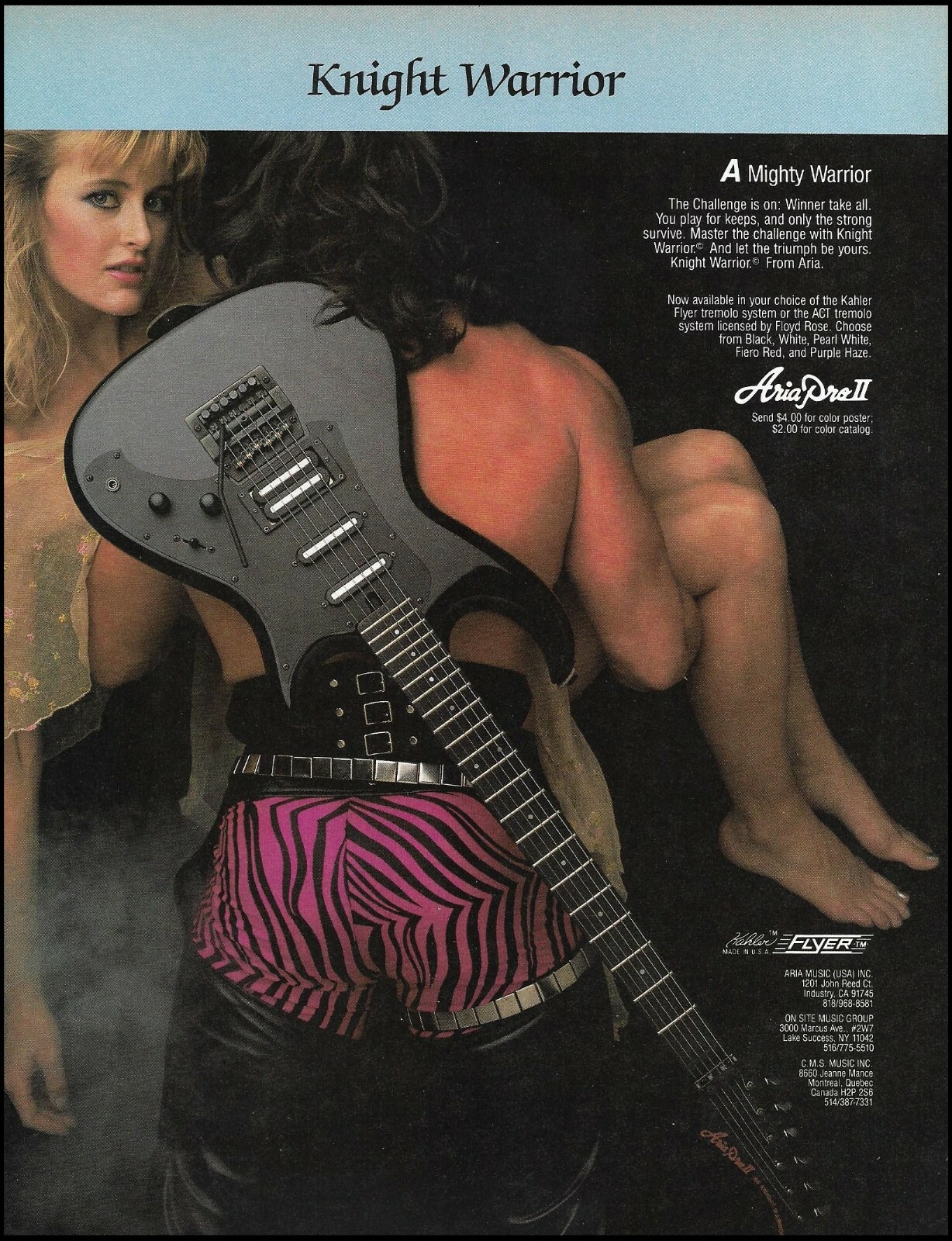 1985 Aria Pro II Black Knight Warrior guitar advertisement 8 x 11 ad print