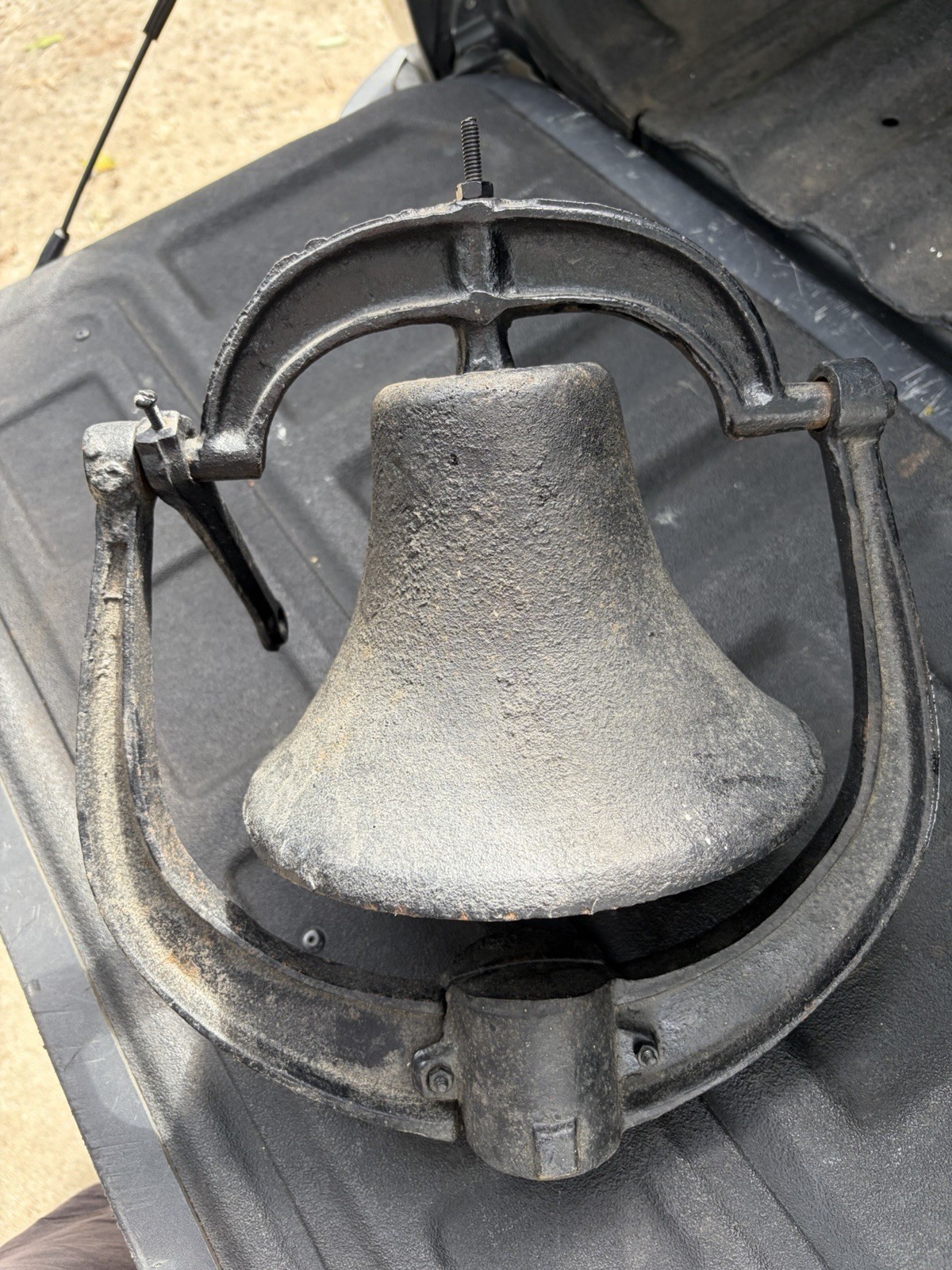 Old Cast Iron School Dinner Bell Pose Mount 14.25lbs Antique Vintage