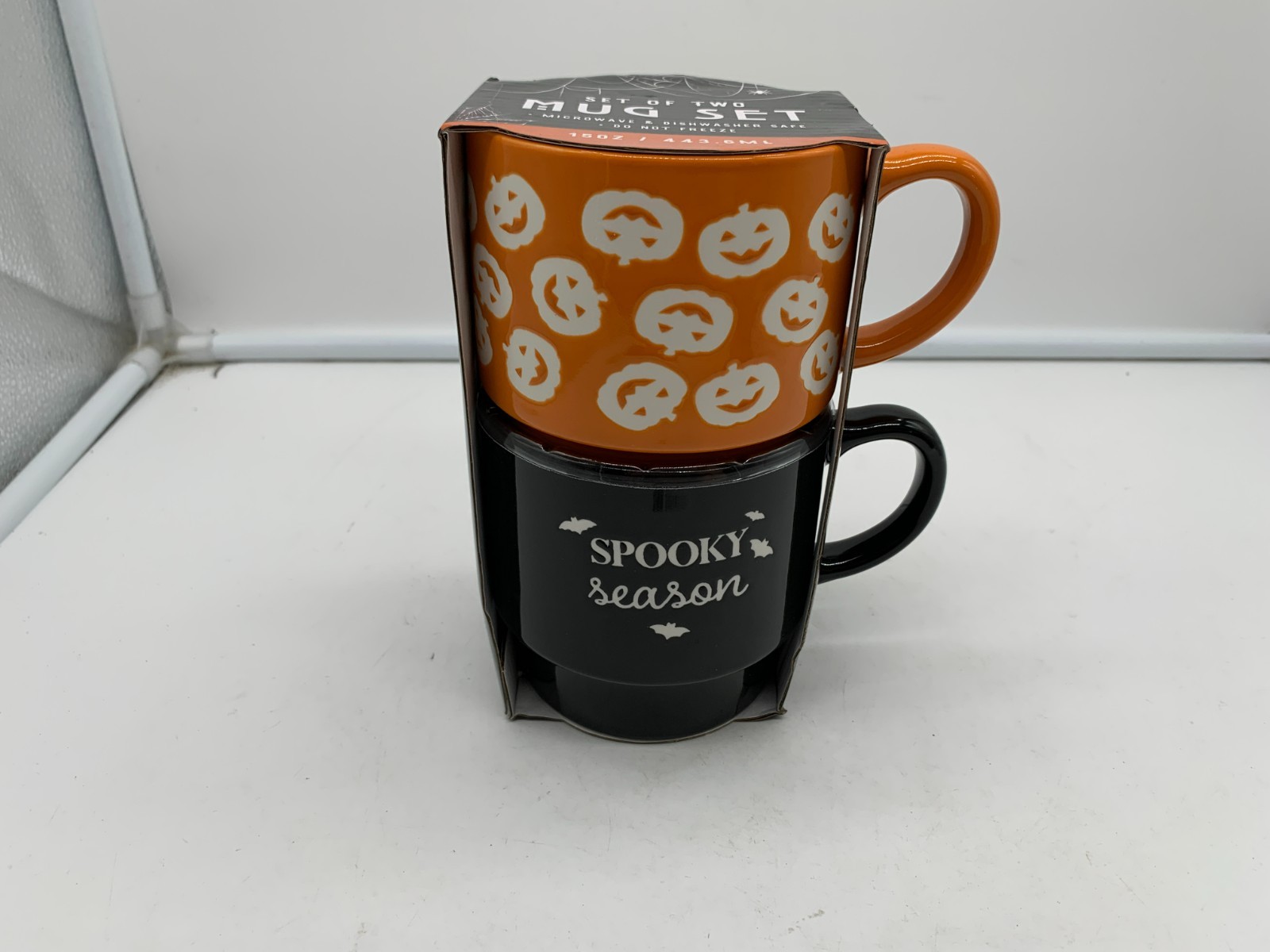 Ceramic 15oz Spooky Season Orange & Black Coffee Mug Set of 2 BB01B41051