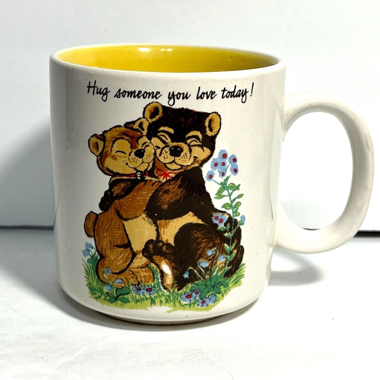 Vintage 1970s Teddy Bear Mug Hug Someone You Love Today