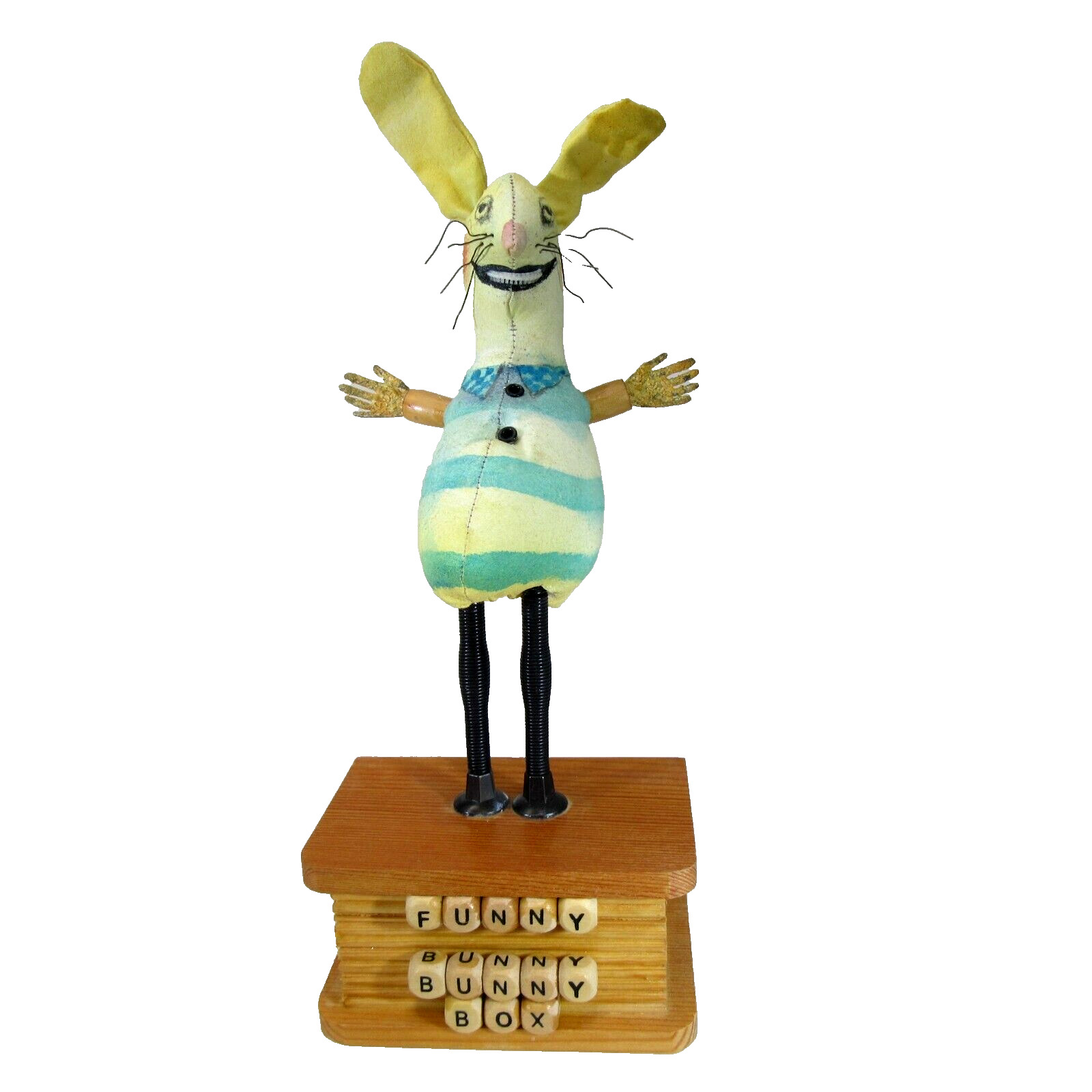 OOAK Folk Art VICKI BRUNER Funny Bunny Box sculpture doll signed tags whimsical