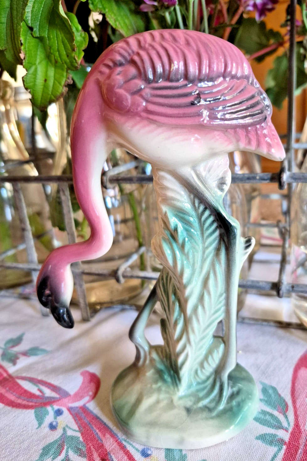 Mid-Century Pink Flamingo Ceramic Figurine c.1940s   7 .25