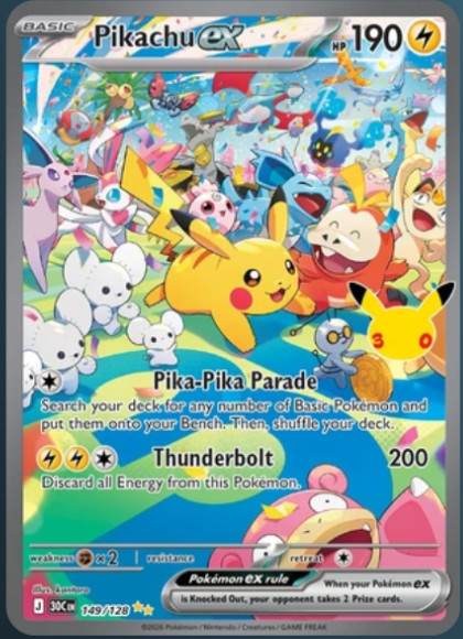 Pokémon TCG Pikachu ex 149/128 30th Anniversary Full Art English NEAR MINT PACK