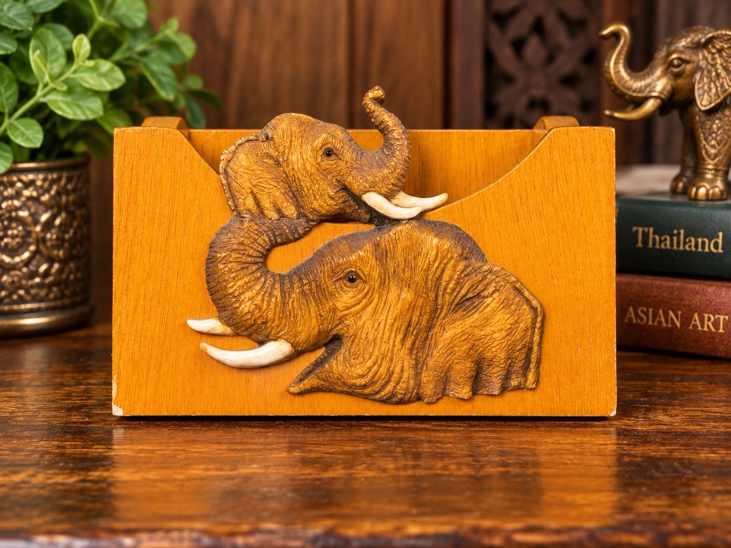 Vintage Thai Elephant Mini Letter Card Holder Chiang Mai Thailand Inthanon