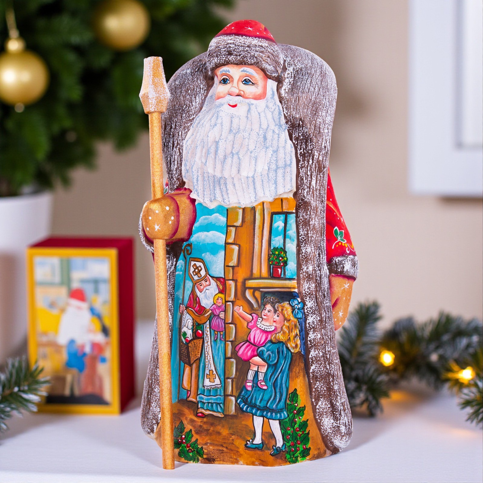 Hand Carved Wooden Santa 9.5\
