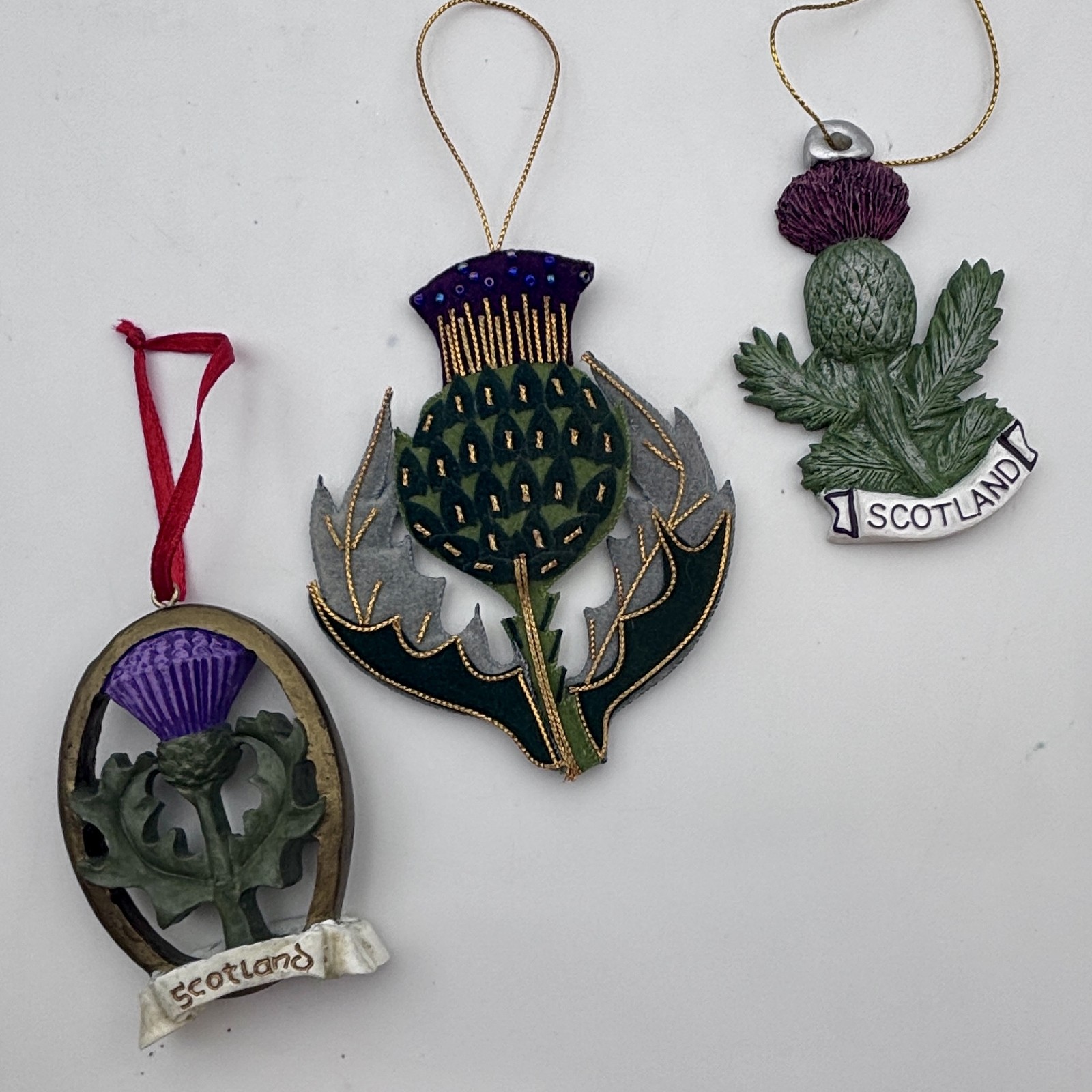 Vintage Scotland Thistle Christmas Ornaments Souvenir Set of 3 Scottish Decor