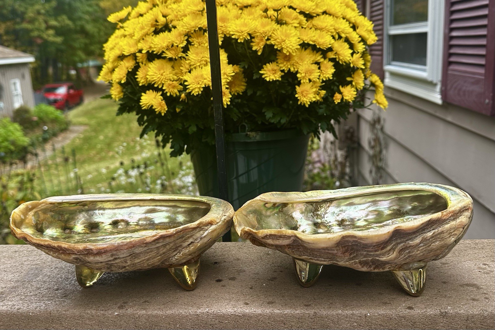 Vintage Lot 2 Abalone Shell Footed Trinket Dish Smudge Bowl Ashtray Iridescent