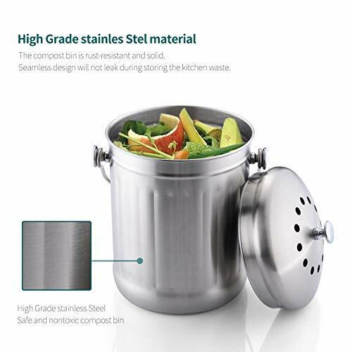  Stainless Steel 1.3  Gallon Kitchen Countertop Compost Bin Bucket Pail With Lid