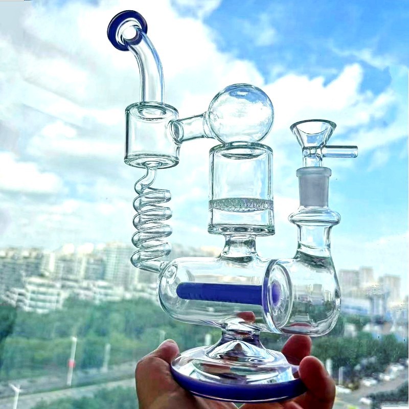 purple Recycler rig Coil Honeycomb Multiple pipes bong Glass Water Smoking 14mm