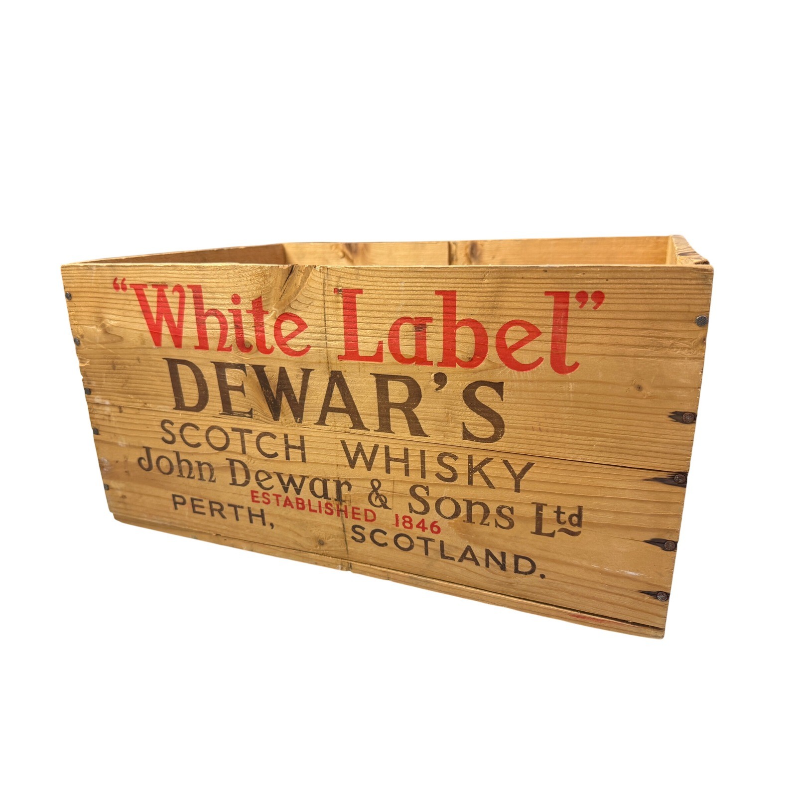 Vintage Dewar's White Label Scotch Whisky Wooden Crate Made in Scotland