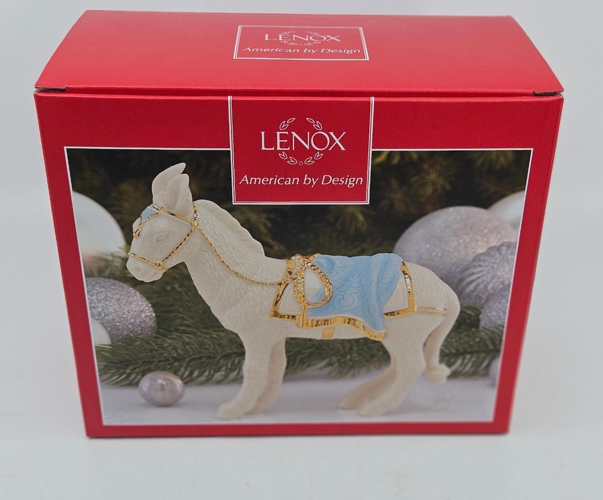 Lenox First Blessings Standing Donkey Nativity Figurine Blue Blanket Gold Trim
