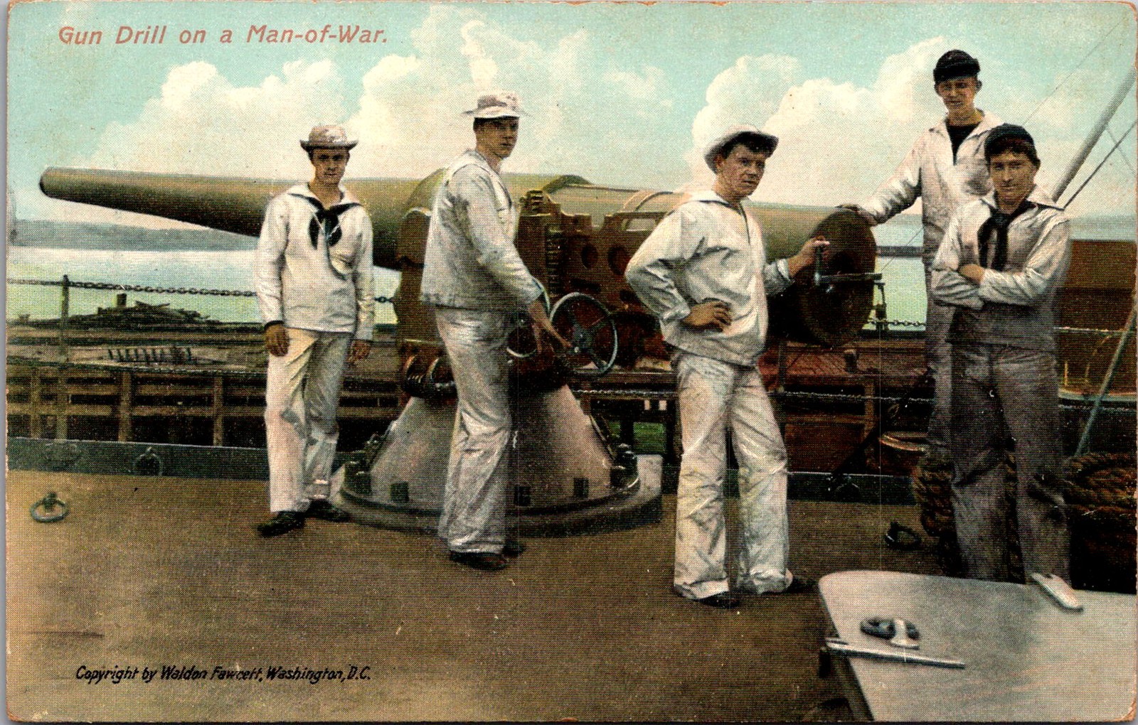 Gun Drill on a Man-of-War Sailors Naval Gun Vintage Postcard 4P23-27