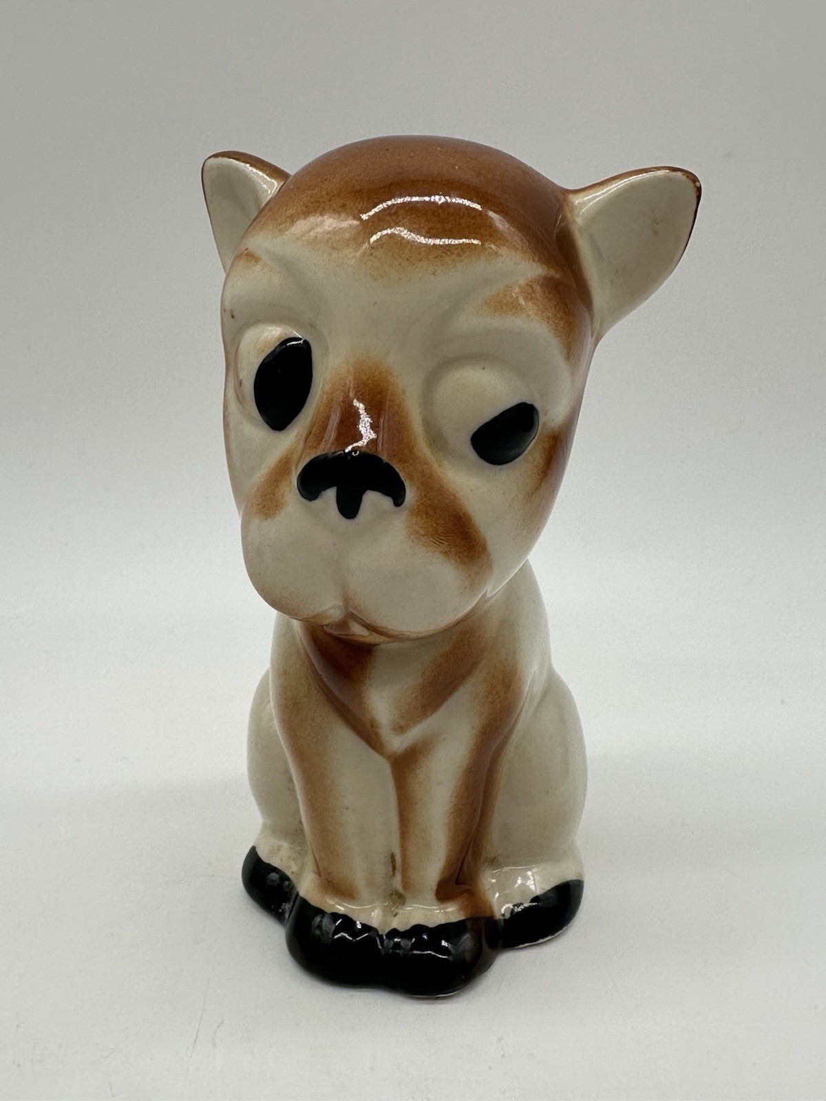 Vintage MCM Side Eye Bull Dog Puppy Ceramic Figurine Derpy Kitch