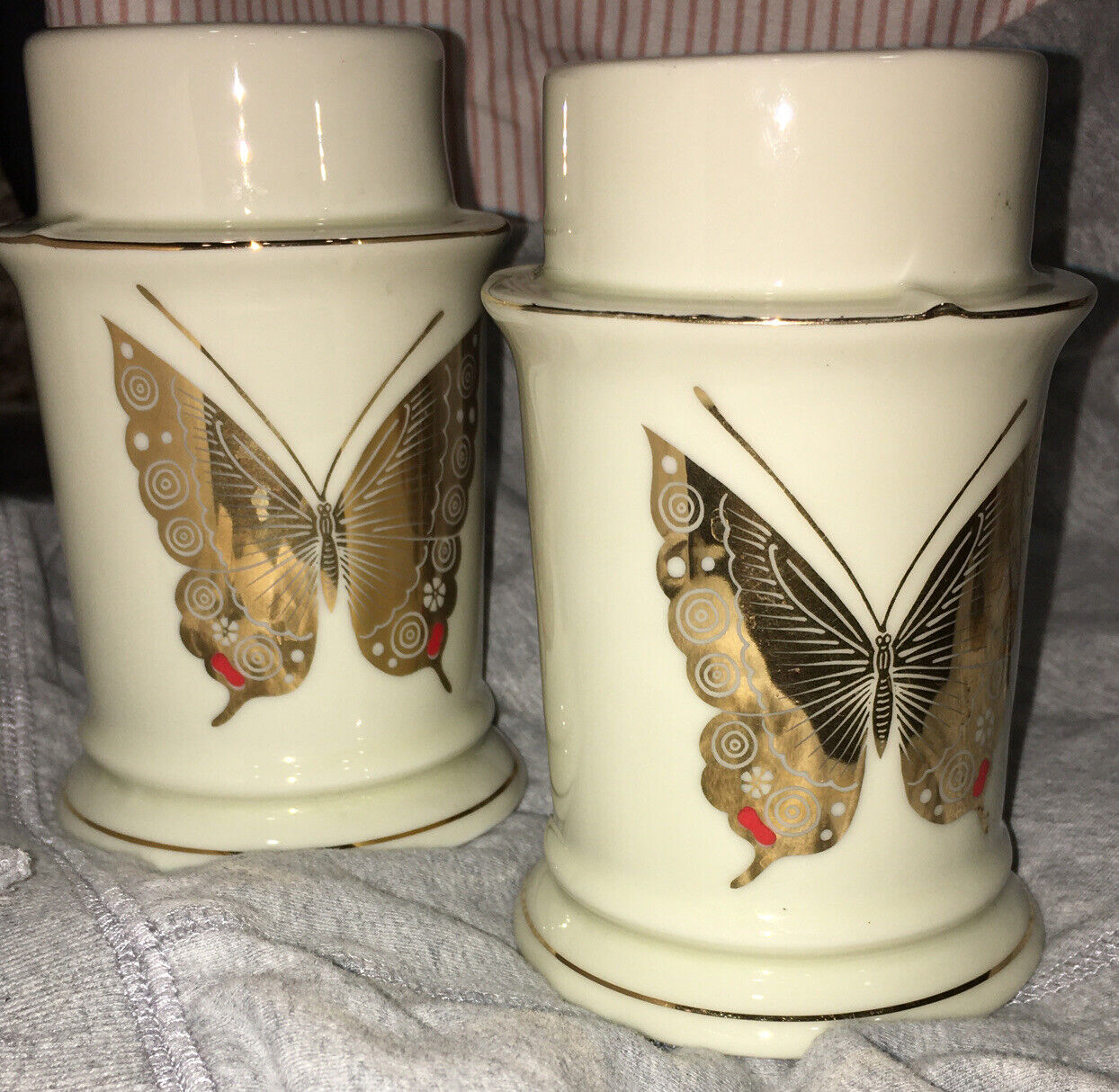 Pair Statement Candle Holders Gold Butterflies And Trim Made In Japan (set2)