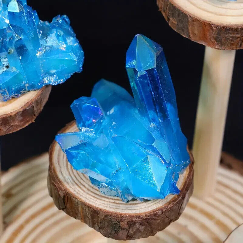 80-100g Aqua Aura Blue Cluster Titanium Geode Quartz Crystal Mineral Specimens