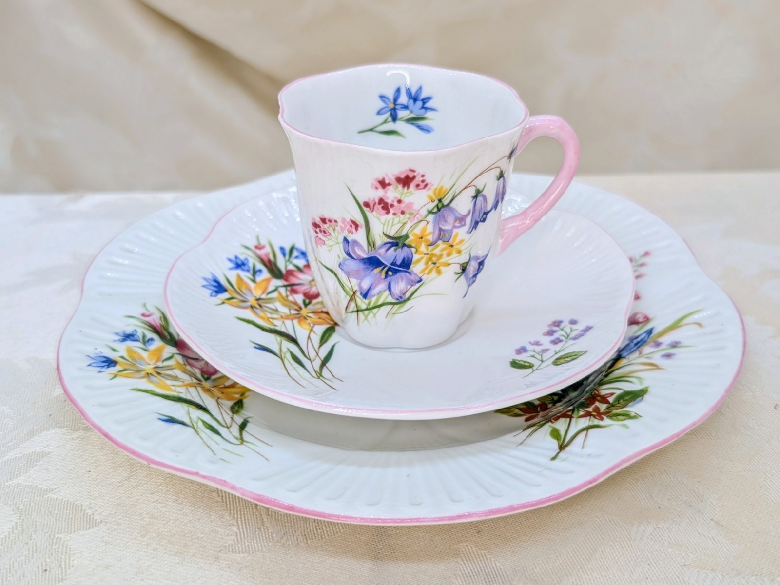 Vintage Shelley Dainty Wild Flowers Demi Trio Cup Saucer Dessert Plate Floral